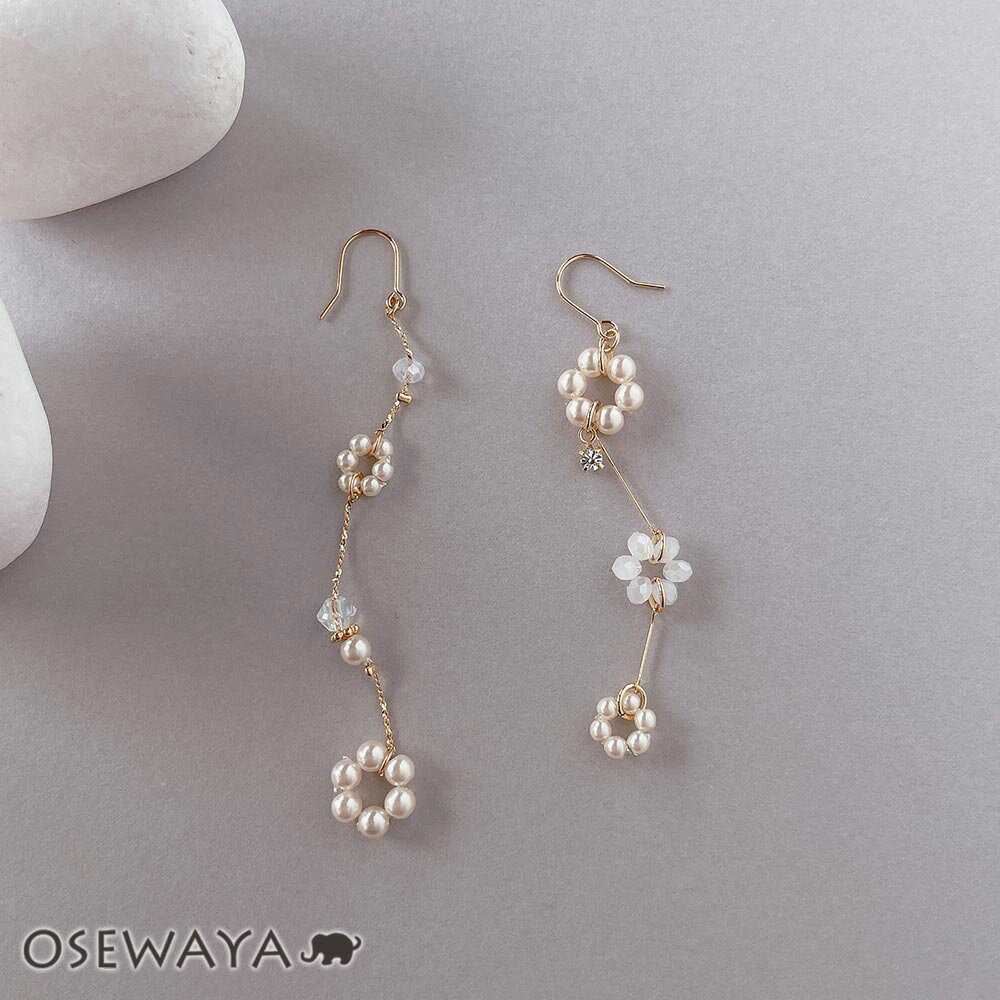 【楽天スーパーSALE 半額】ピアス ニッケルフリー ノスタルジックフラワー パール チェーン フックピアス | OSEWAYA アクセサリー レディース 女性 大人 プレゼント オシャレ