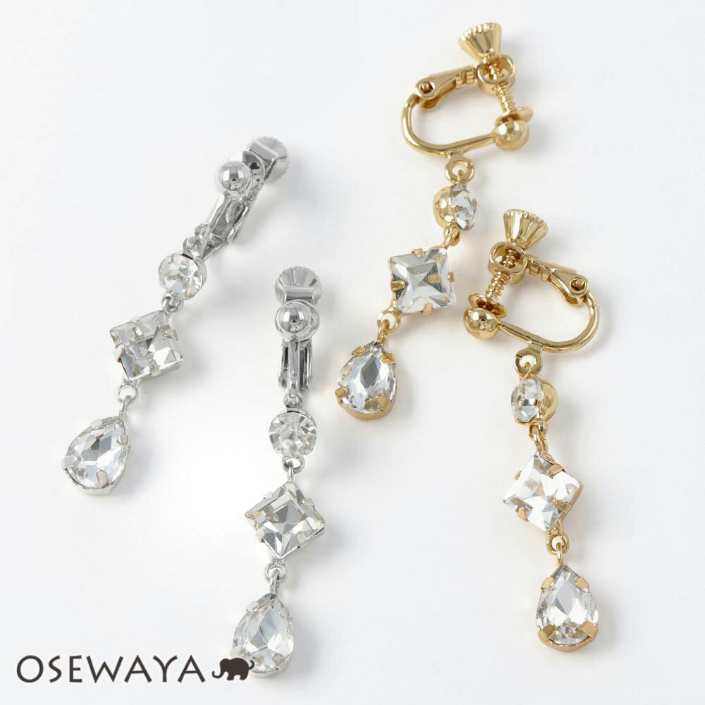 【楽天スーパーSALE 半額】イヤリング ニッケルフリー ストーン サークル スクエア ドロップ ネジバネ式イヤリング | OSEWAYA アクセサリー レディ...