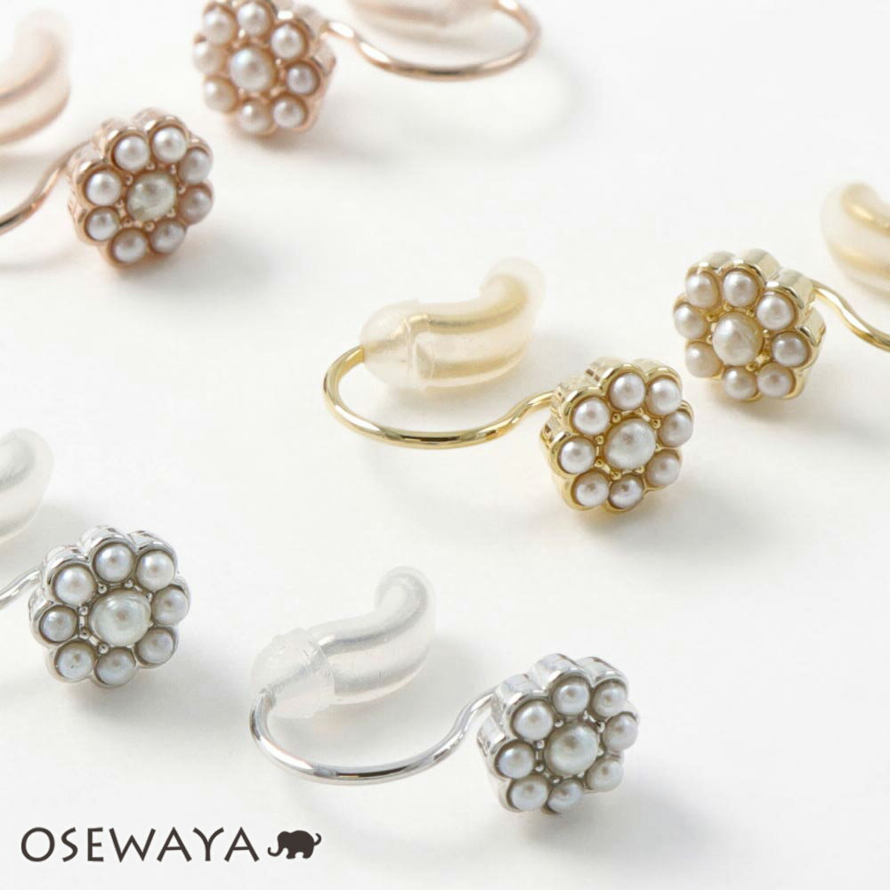 【楽天スーパーSALE 半額】ノンホールピアス ニッケルフリー フラワー パール メタル シリコンカバー付き イヤリング エアリーフィット | OSEWAYA ...