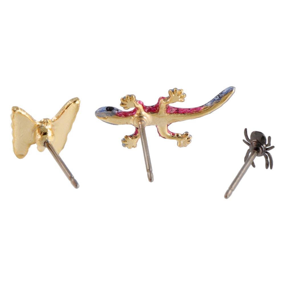 ピアス ニッケルフリー 爬虫類 トカゲ リザード 昆虫 バタフライ 蝶 節足動物 クモ 蜘蛛 ポストピアス 3個セット | OSEWAYA アクセサリー レディース 女性 大人 プレゼント ギフト 結婚式の商品画像 3
