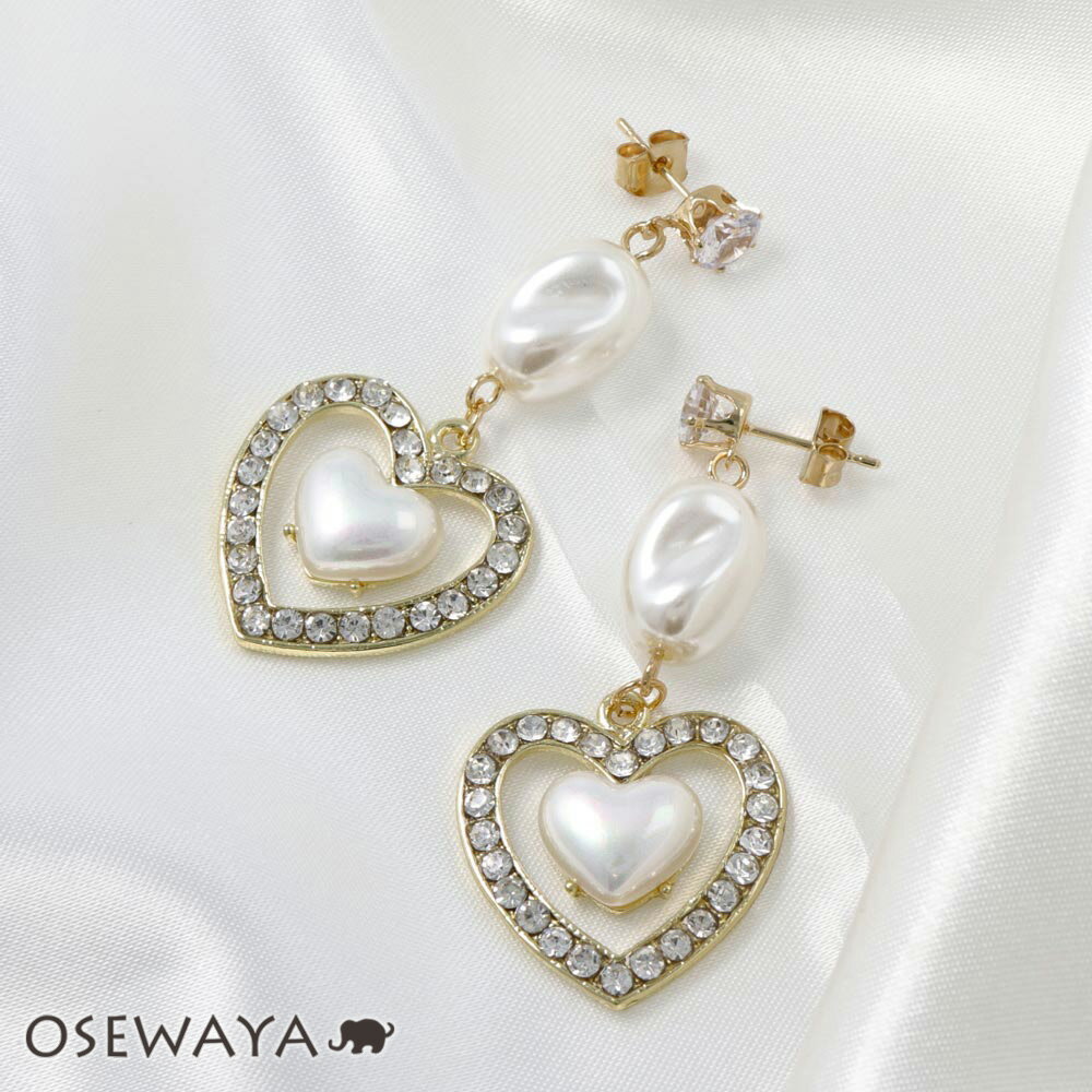 【2/19 限定4時間20％OFF】ピアス ニッケルフリー キュービックジルコニア パール ストーン ハート ポ..