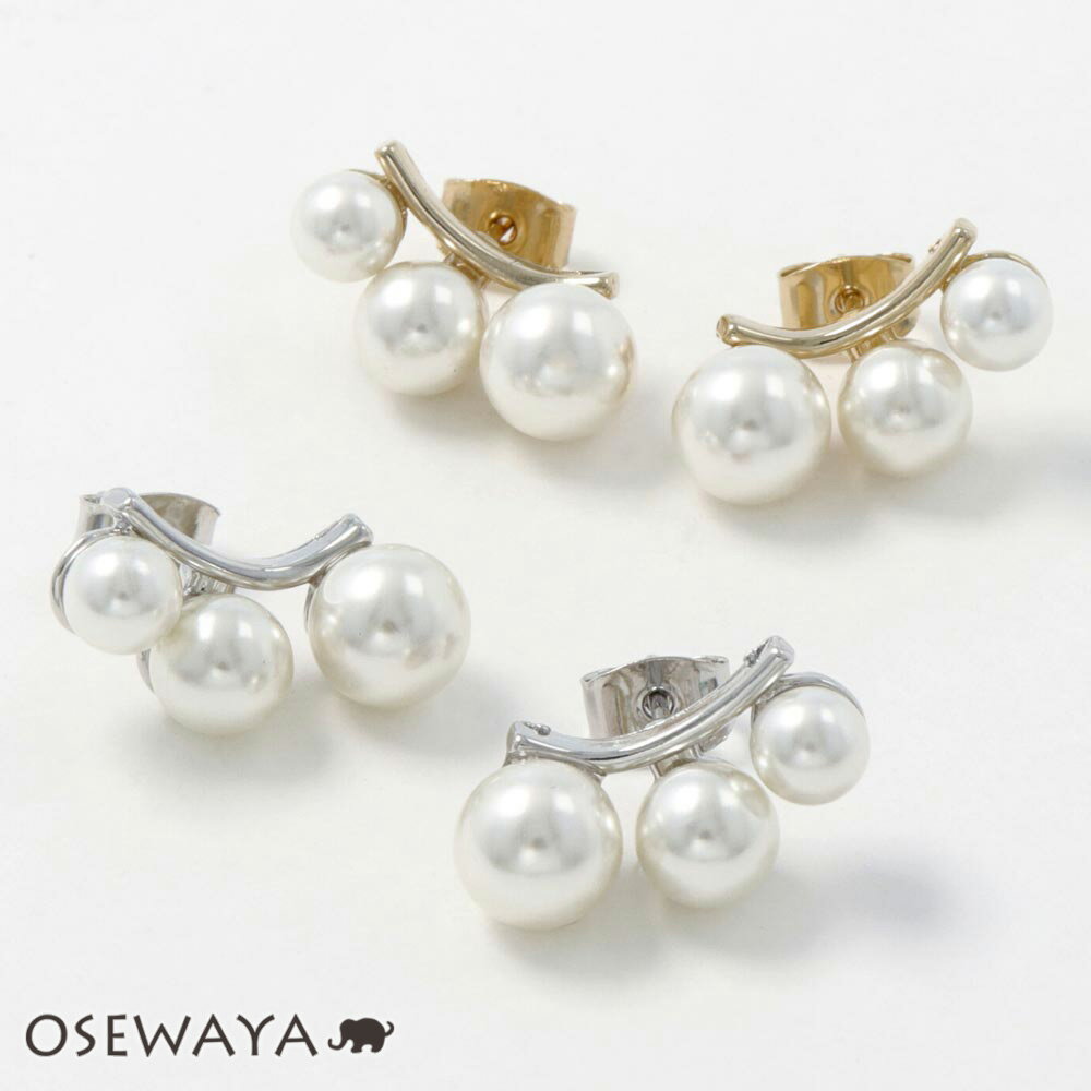 ピアス ニッケルフリー トリプル パール カーブ メタル ポストピアス | OSEWAYA 金属アレルギー アクセサリー レディ…