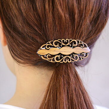 バレッタ ウッド風 透かし模様 | ヘアアクセサリー ヘアアクセ レディース 女性 大人 プレゼント ギフト 結婚式 カジュアル おしゃれ オシャレ かわいい 可愛い シンプル 20代 30代 40代 50代