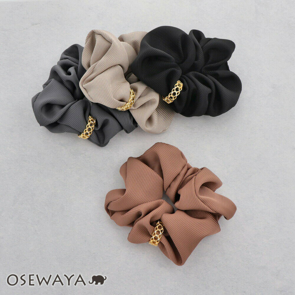 シュシュ メタル 透かし ストーン リング ポイント ヘアゴム ヘアポニー | OSEWAYA ヘアアクセサリー ヘアアクセ レディース 女性 大人 プレゼント...