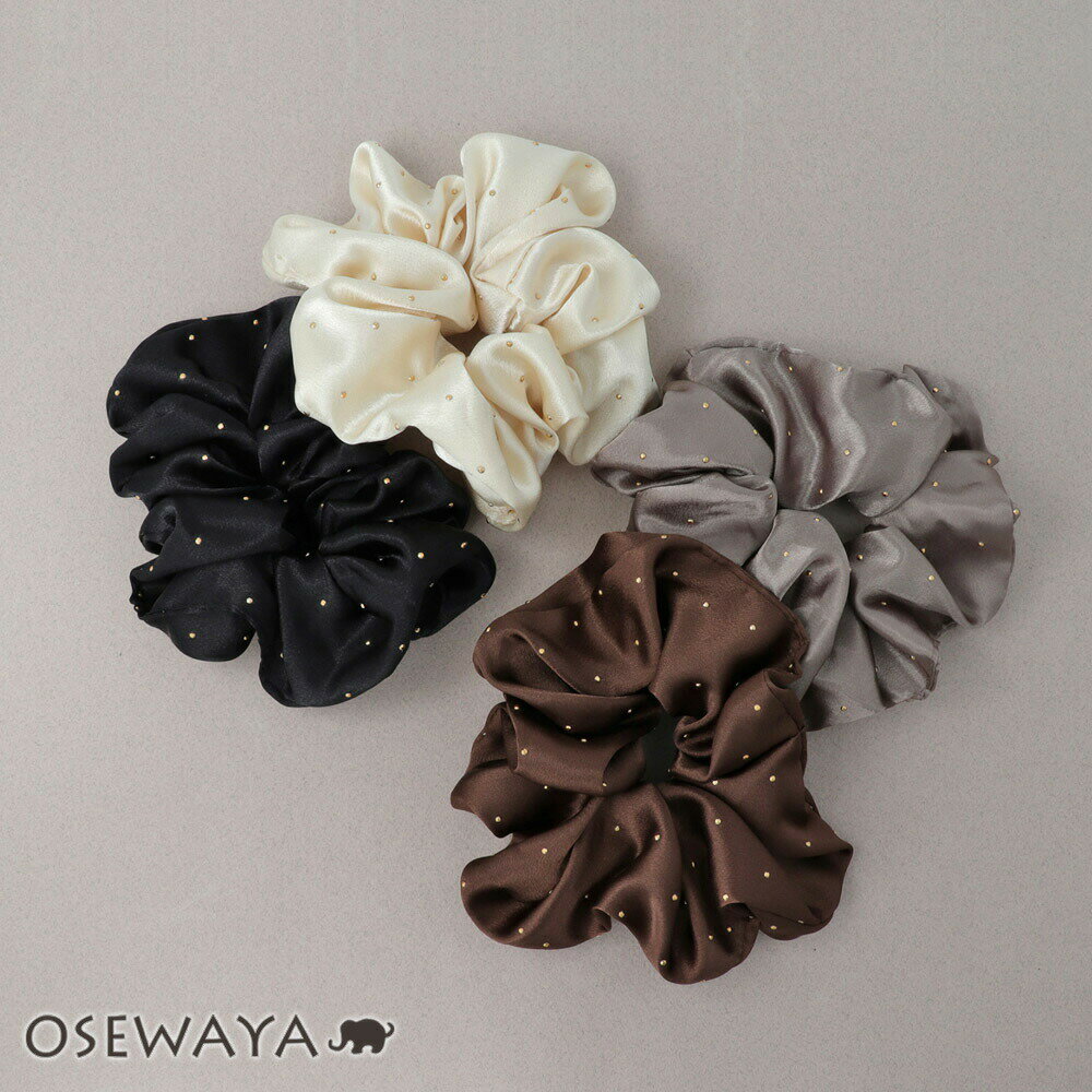 シュシュ ドット サテン ヘアゴム ヘアポニー | OSEWAYA ヘアアクセサリー ヘアアクセ レディース 女性 大人 プレゼント ギフト 結婚式 カジュアル...