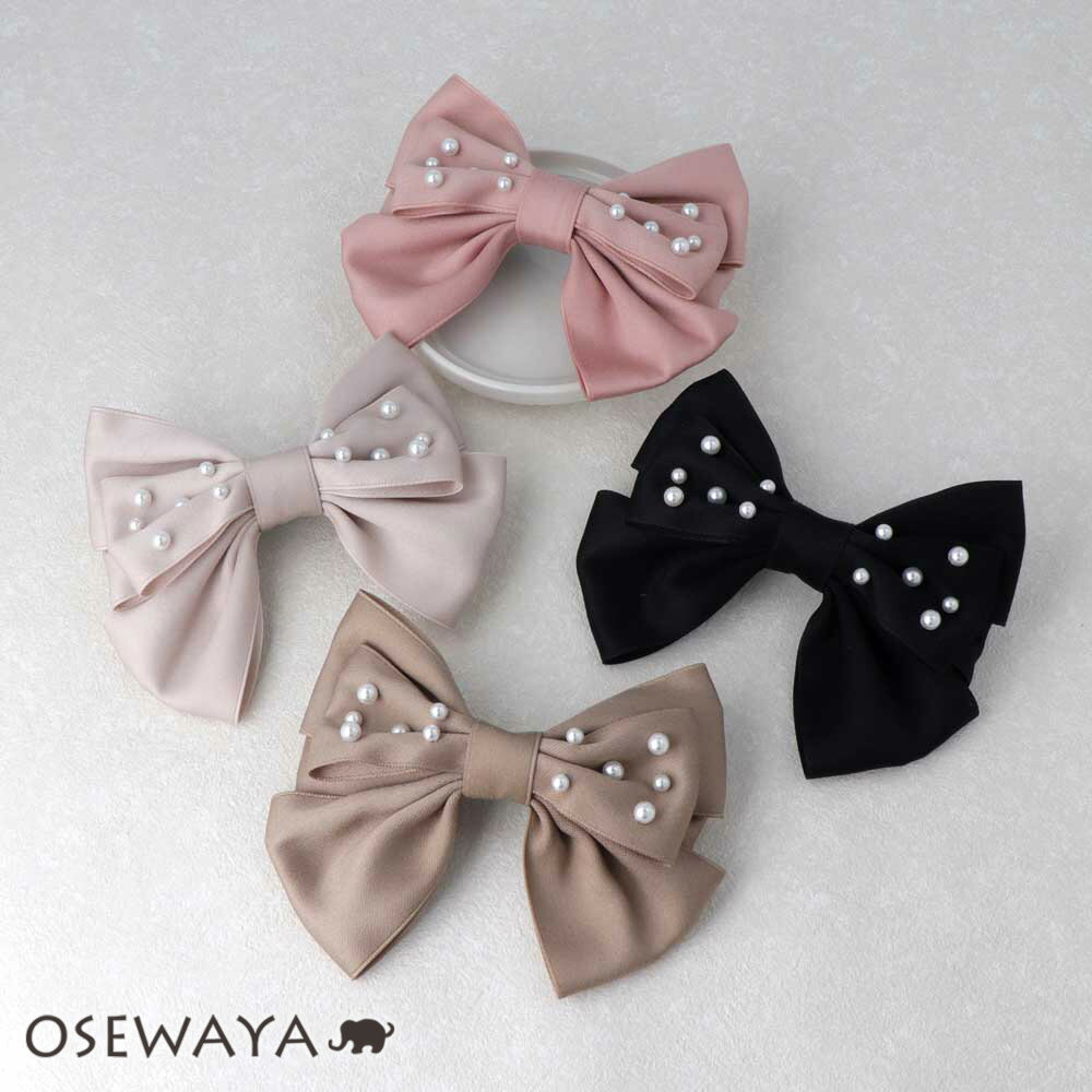 【楽天スーパーSALE 半額】バレッタ ドット パール リボン すべり止め付き | OSEWAYA ヘアアクセサリー ヘアアクセ レディース 女性 大人 プレゼ...