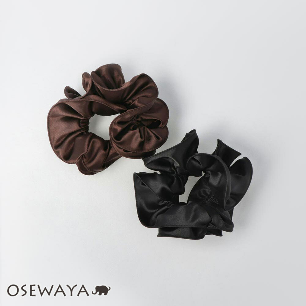 【楽天スーパーSALE 半額】シュシュ ヘアゴム ヘアポニー サテン ブラウン ブラック | OSEWAYA ヘアアクセサリー ヘアアクセ レディース 女性 大...