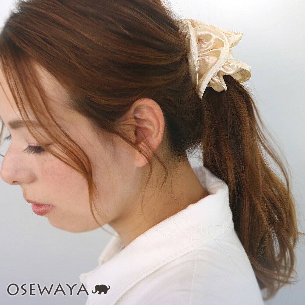 【楽天スーパーSALE 半額】シュシュ ヘアゴム ヘアポニー サテン アイボリー レッド ネイビー | OSEWAYA ヘアアクセサリー ヘアアクセ レディース...
