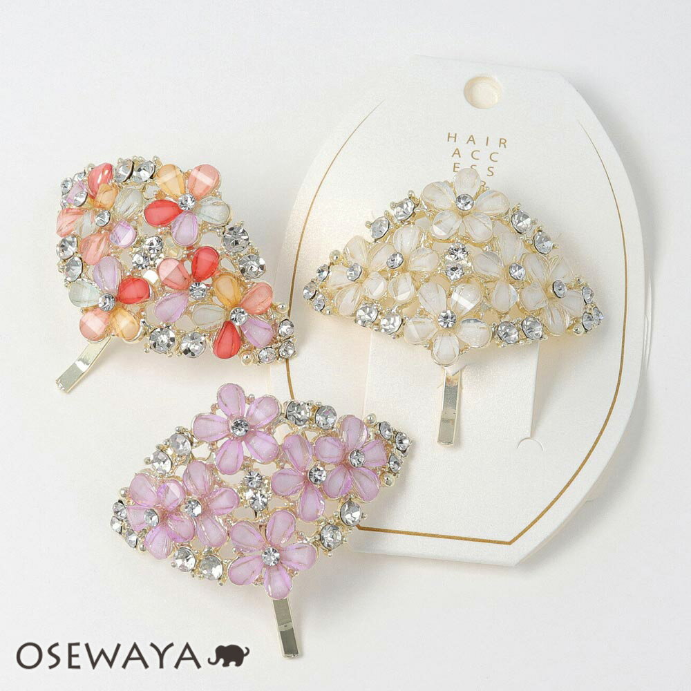 ヘアカフ フラワー ストーン ひし形 ポニーフック | OSEWAYA ヘアアクセサリー ヘアアクセ レディース 女性 大人 プレゼント ギフト 結婚式 カジュ...