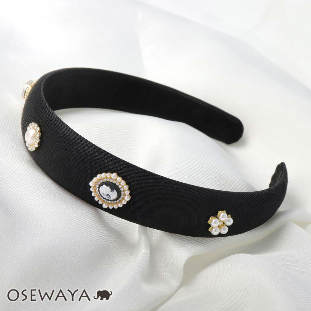 【送料無料】カチューシャ ブラック ランダム ビジュー パール フラワー | OSEWAYA ヘアアクセサリー ヘアアクセ レディース ヘアアレンジ 女性 大人 結婚式 カジュアルのサムネイル