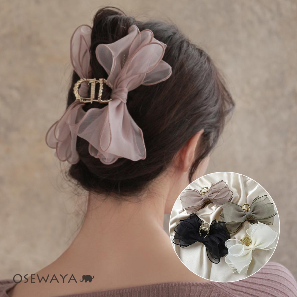ヘアクリップ シアー リボン ボリューム ビッグサイズ メタル ロール バンスクリップ | OSEWAYA ヘアアクセサリー ヘアアクセ レディース 女性 大人...