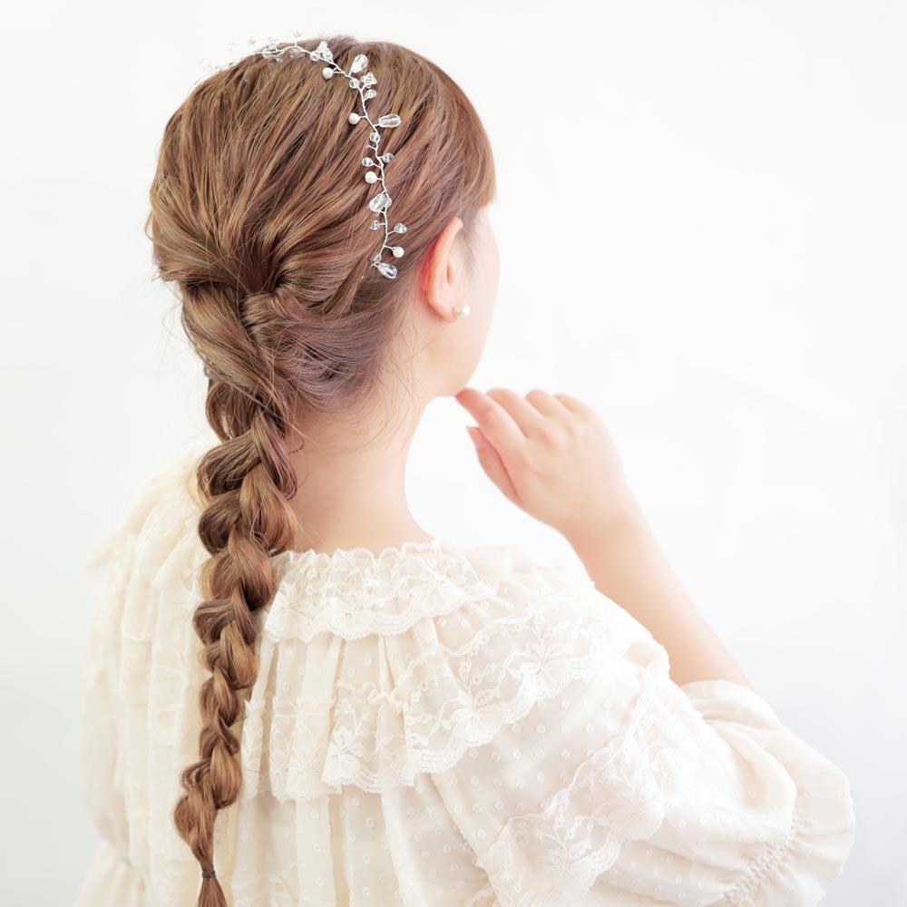 【全品ポイント5倍！】コーム ワイヤー パール ストーン ドロップ シルバー カチューシャ ヘッドドレス[お世話や][osewaya]