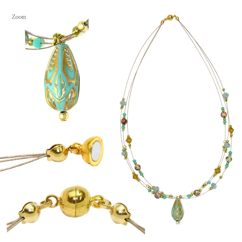 【全品ポイント5倍！】ネックレス マグネットタイプ エスニック ターコイズカラー 3連 ショートネックレス[お世話や][osewaya]