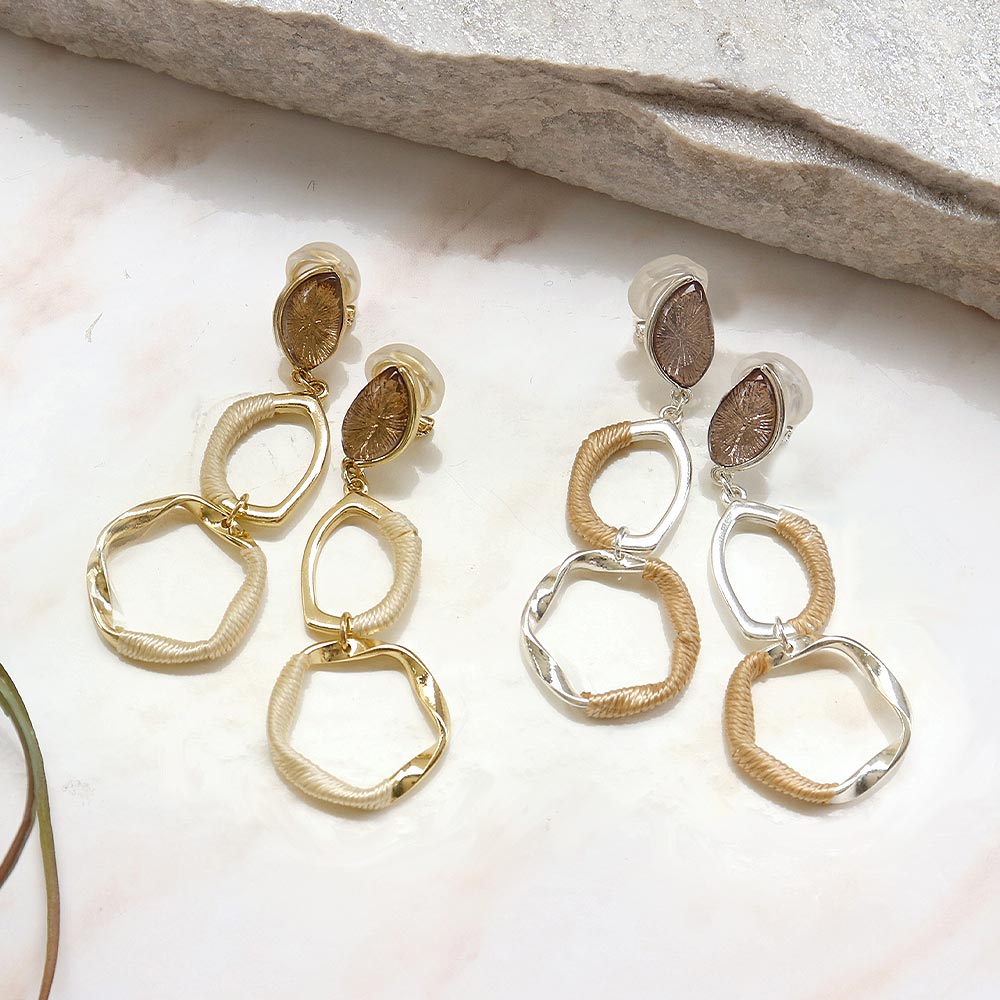 【送料無料】イヤリング ニッケルフリー サークル チェーン コイル メタル アクリル クリップイヤリング | アクセサリー レディース 女性 大人 プレゼント ギフト 結婚式 誕生日 おしゃれ オシャレ かわいい 可愛い シンプル