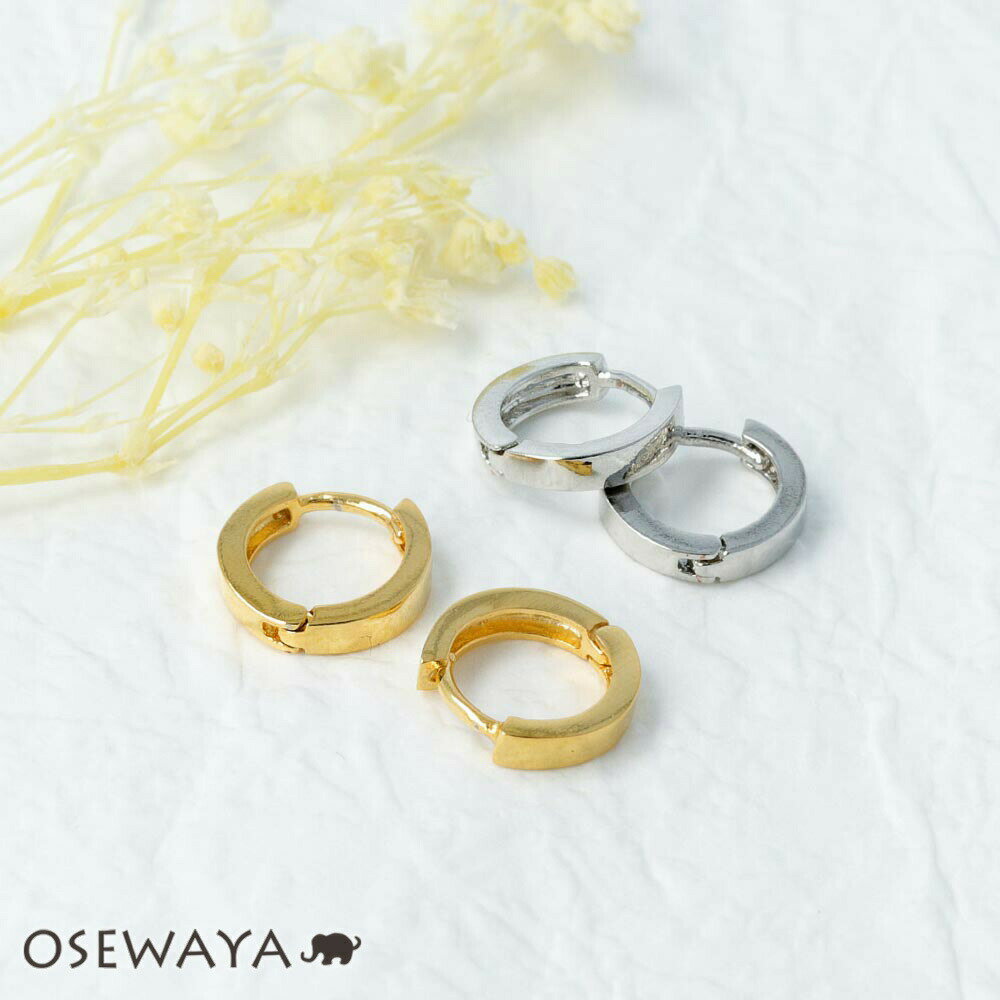【楽天スーパーSALE 半額】ピアス ニッケルフリー 角 直径9mm 幅2mm シンプル メタル フープ ワンタッチピアス | OSEWAYA アクセサリー レ...