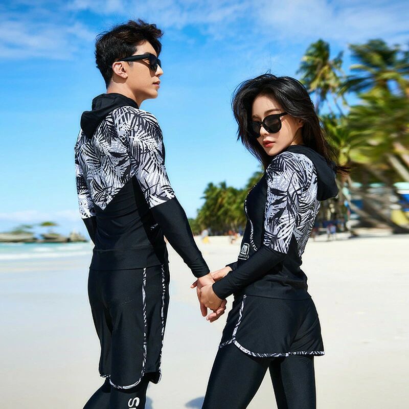 【送料無料】大きいサイズ カップル水着 ブラック 黒 セット レディース水着 冬ラッシュガード メンズ ..