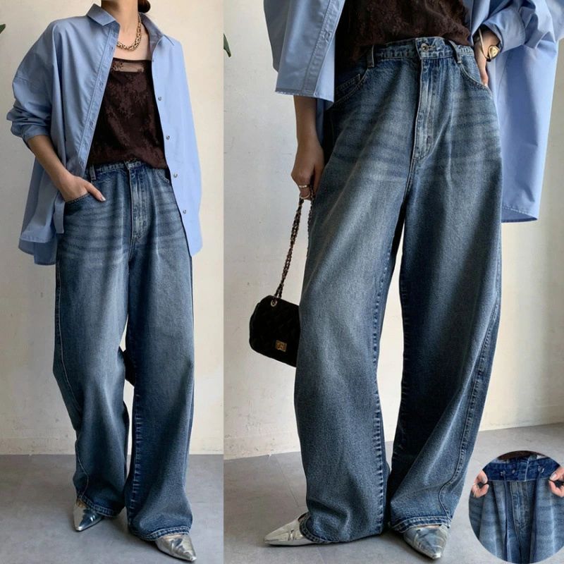【新作登場★送料無料】ストリングワイドパンツ 2025秋冬 デニム ゆったり 裾すぼり レディース 普段着 大人カジュアル