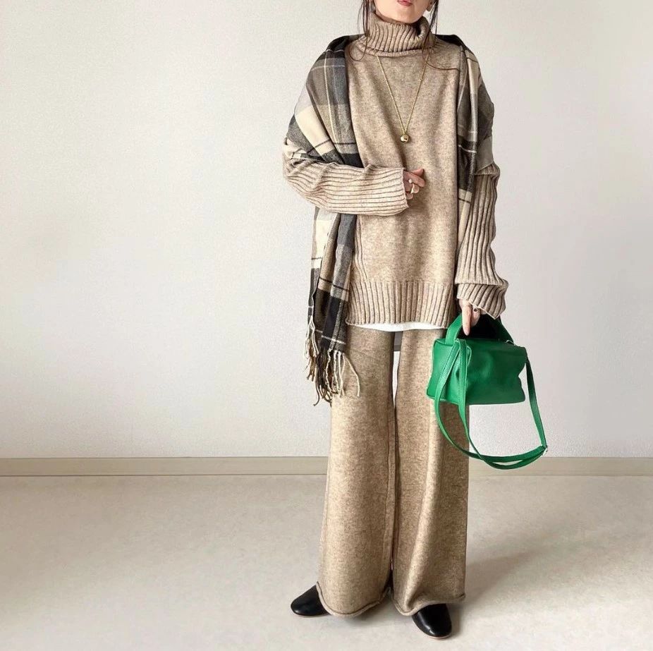 【送料無料】ハイネック ワイドパンツ 2点セット レディース 秋冬 ニット きれいめ 大人可愛い