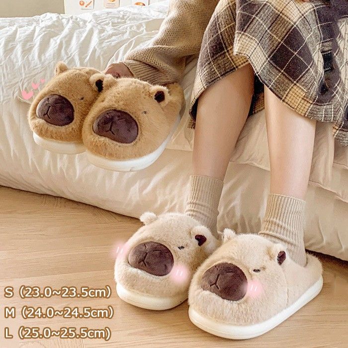 ルームシューズ レディース スリッパ カピバラ アニマル かわいい 秋 冬 暖かい 裏起毛 防寒 滑り止め ふわふわ もこもこ あったか 動物 キャラクター 癒...