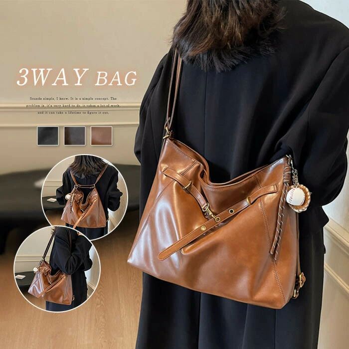 おしゃれ フェイクレザー 斜めがけ 肩掛け 大容量 レディース かばん バッグ 3way 2way ショルダーバッグ リュック トートバッグ