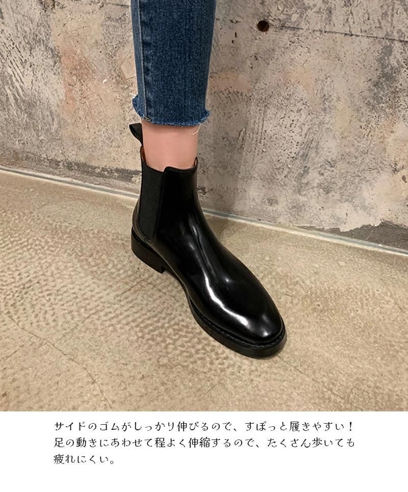 ローヒール ハイ エコレザー サイドゴア ショートブーツ 春秋冬靴 ミドルブーツ シューズ 3cmヒール アンクルブーツ ウエスタン