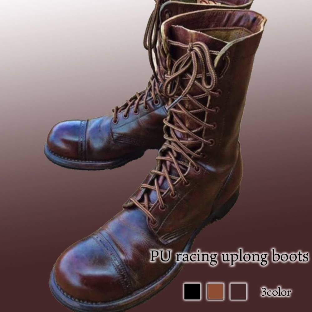滑 幅広 ブランド ブーツハイカット あったか モード 秋 ルーム フロント 冬 シューズ 完全 PUレースアップロングブーツ メンズ