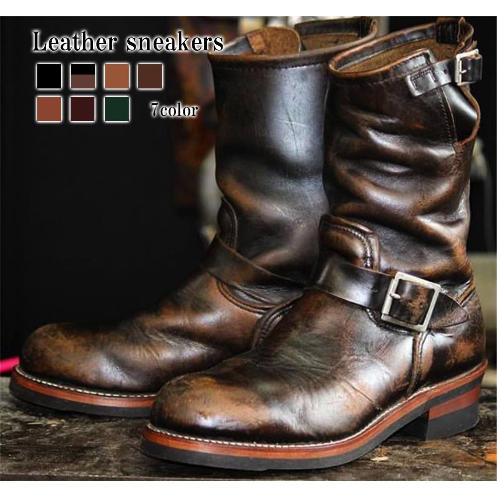 レザ ブランド 暖かい ファスナー シューズ 冬 黒 靴 革 ブーツサイドジップ ジッパー 洗える 軽い 防水 PUレザーブーツ メンズ