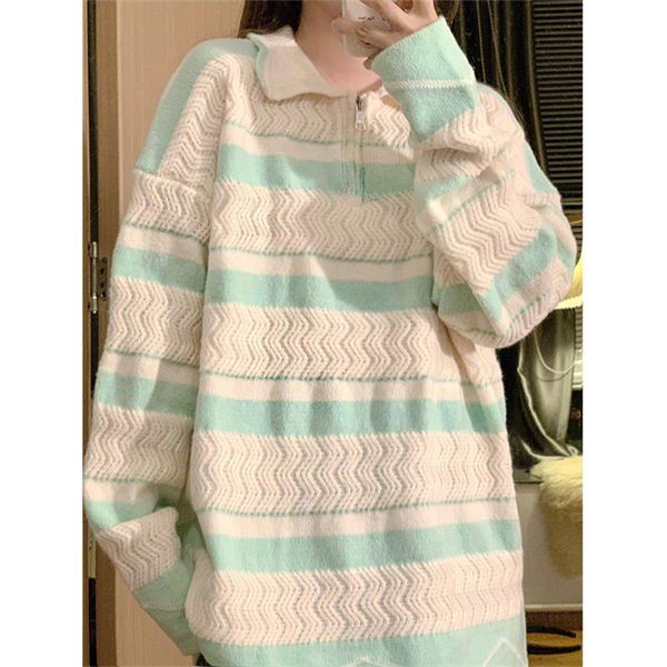 セーター レディース ニットセーター ストライプ柄 トップス 長袖 インナー カジュアル シンプル ゆったり 暖かい 上品 秋服 冬服 保温防寒 バレンタイン プレゼント(4)