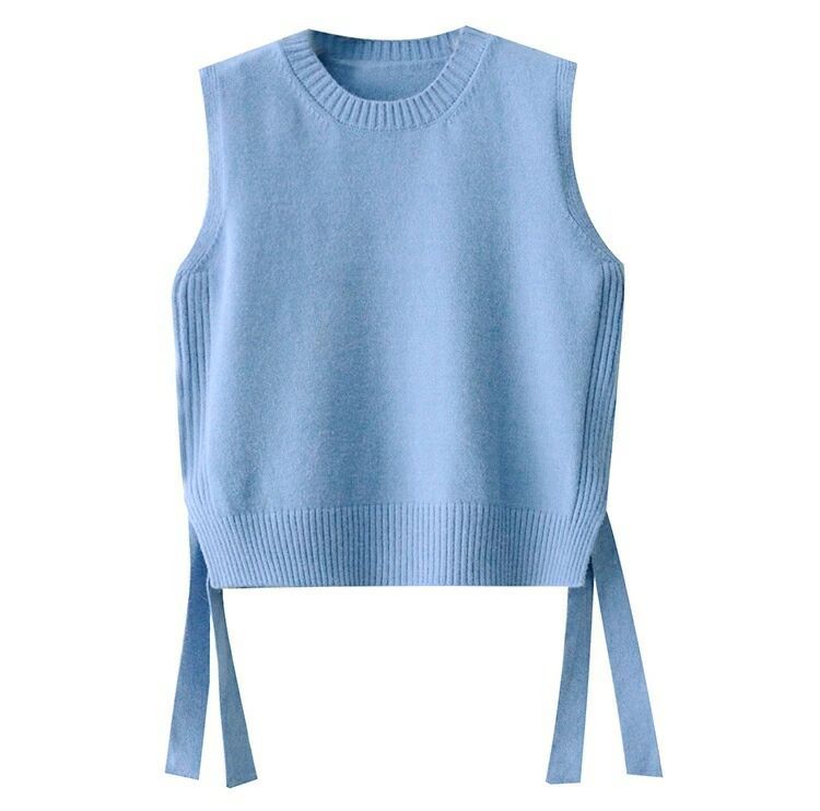 ニットベスト レディース ショート丈 サイドリボン レイヤード風 トップス ニット ベスト タンクトップ 重ね着 ノースリーブ タンク レイヤード風 ニットタンクトップ 大人 かわいい デザイン 無地 シンプル きれいめ デザイン 春 秋 冬