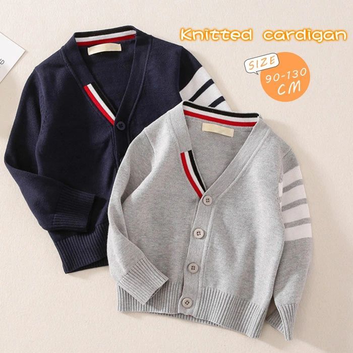 キッズ ニットカーディガン 男の子 キッズ ニット 子供 長袖 トップス Vネック 制服 春服 秋服 おしゃ..
