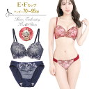 エレガントフラワー柄 ブラジャー ショーツ セット 下着(J6025R) ネイビー レッド E F 70 75 80 85 90 95 大きいサイズ(4)