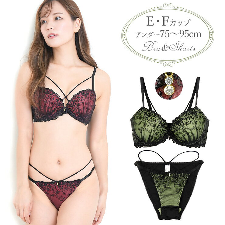 フラワーレース ブラジャー ショーツ 上下セット 下着(J3647) ライム ピンク E F 75 80 85 90 95 大き..