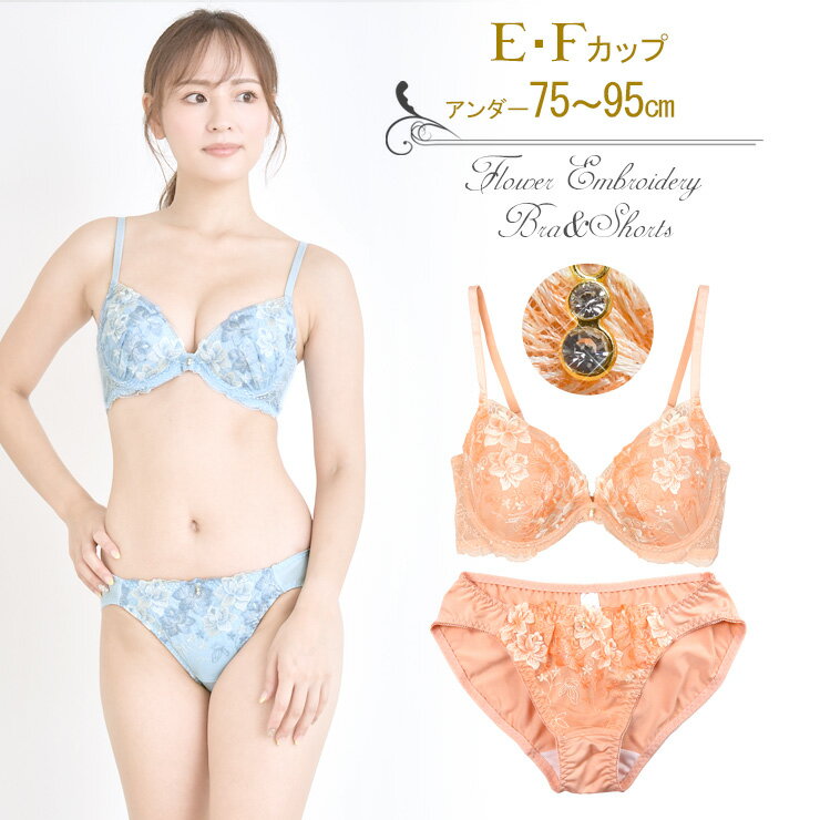 脇高フラワー刺繍ブラジャーショーツ...