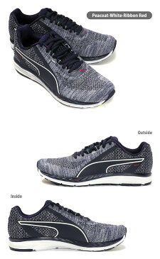 PUMA Speed 500 IGNITE 3 プーマ スピード500イグナイト3 メンズローカットスニーカーシューズ 25.5 26 26.5 27 27.5 28 191021 男性用 靴 くつ レースアップ 紐 ひも ニット ピーコート ホワイト リボンレッド ネイビー あす楽 送料無料