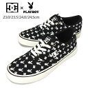 DC SHOES×PLAYBOY CRUZE×PB レディース用スニーカーシューズ 23 23.5 24 24.5 ディーシー プレイボーイ クルーズ ローカット 女性用 婦人用 DM216602 総柄 ミックスロゴ ストリート スケート レースアップ 靴 くつ 黒 ブラック BLACK/WHITE(BKW) 箱アウトレット