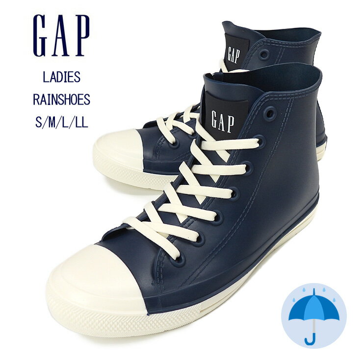 GAP レインシューズ レディース ネイビー M L LL GPL22355 ギャップ レインブーツ 長靴 長ぐつ スニーカー ハイカット シューレース ゴム紐 ひも 防水 防滑 ラバー 雨 雪 女性 婦人 靴 くつ アウトドア ガーデニング 無地 紺 箱アウトレット