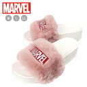 MARVEL ファー サンダル レディース M L LL 3051-01 マーベル ビーサン 前あき スリッパ 靴 シンプル ロゴ フェイクファー PINK ピ...