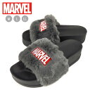 MARVEL ファー サンダル レディース M L LL 3051-02 マーベル ビーサン 前あき スリッパ 靴 シンプル ロゴ フェイクファー ブラック グ...