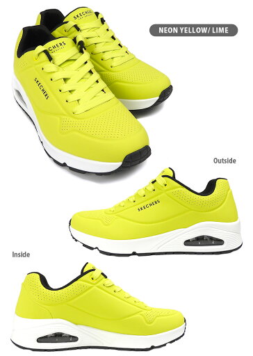 スケッチャーズ ウノ - スタンド オン エア メンズ スニーカー シューズ 25.5 26 26.5 27 27.5 ネオンイエロー/ライム 52458 NYLM SKECHERS UNO-STAND ON AIR ローカット 男性 紳士 靴 くつ シンプル スポーティ メモリーフォーム 紐 黄【箱アウトレット】