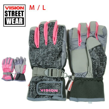 VISION STREET WEAR レディース用スキーグローブ M L ヴィジョンストリートウェア AG-6402 女性用 婦人用 手袋 スノーボード スノボ 裏起毛 フリース 5本指 スノーグローブ 防寒 保温 吸湿 発熱 ピンク ブラック あす楽
