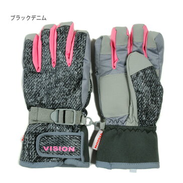 VISION STREET WEAR レディース用スキーグローブ M L ヴィジョンストリートウェア AG-6402 女性用 婦人用 手袋 スノーボード スノボ 裏起毛 フリース 5本指 スノーグローブ 防寒 保温 吸湿 発熱 ピンク ブラック あす楽