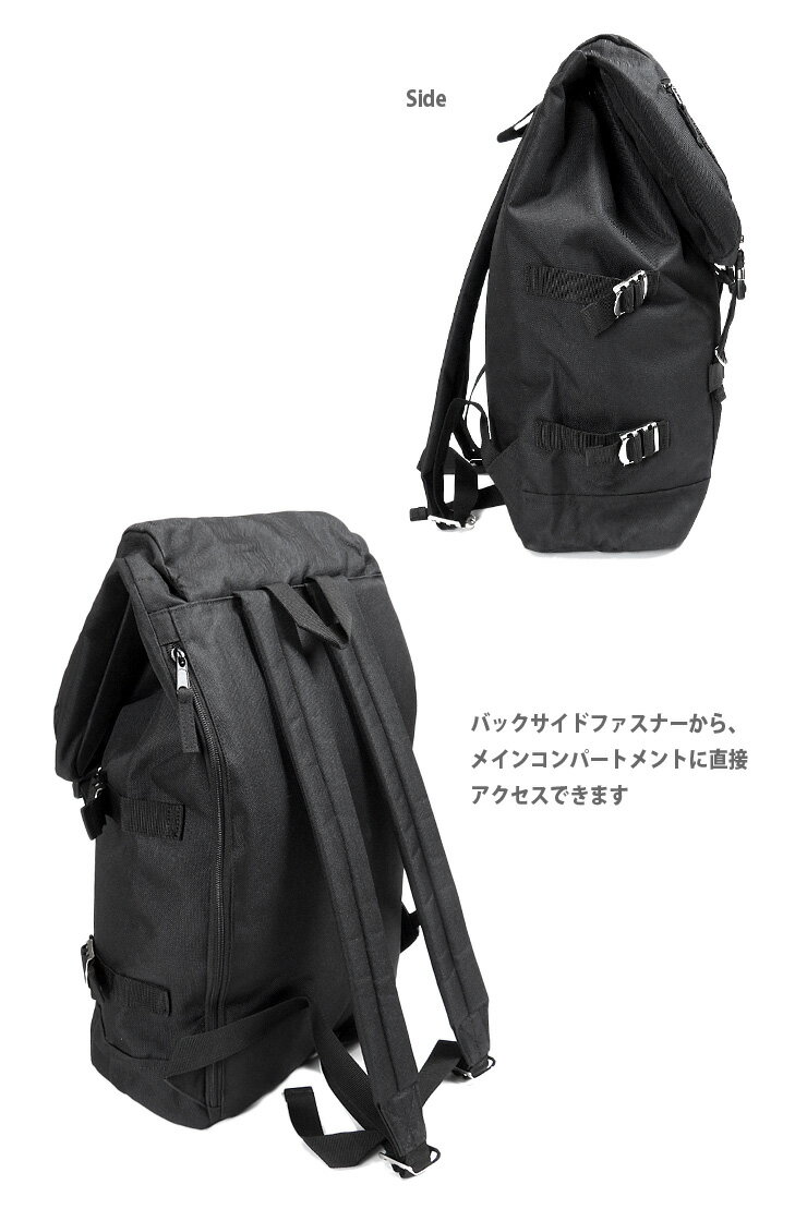 FILA かぶせリュックサック フィラ FM2008 フラップリュック Dパック デイパック バックパック バッグ PC パソコン 鞄 かばん メタルバックル ボックス 四角 大容量 ビッグ 多収納 巾着 メンズ レディース シンプル 無地 黒 ブラック あす楽