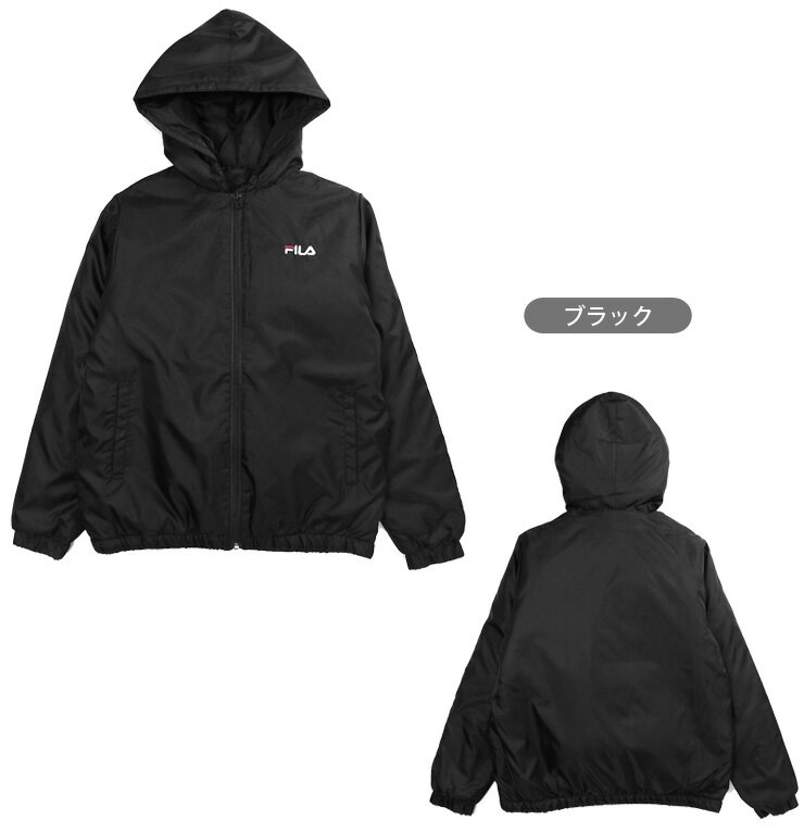 FILA レディース用フード付き中綿ジャケット M L LL フィラ 448-680 はっ水 はっすい 撥水加工 帽子 女性 婦人 アウター ジャンパー ジップアップ フルジップ ジッパー ファスナー 前開き 長袖 長そで 黒 紺 グリーン 緑 ブラック ネイビー カーキ 大きいサイズあり あす楽