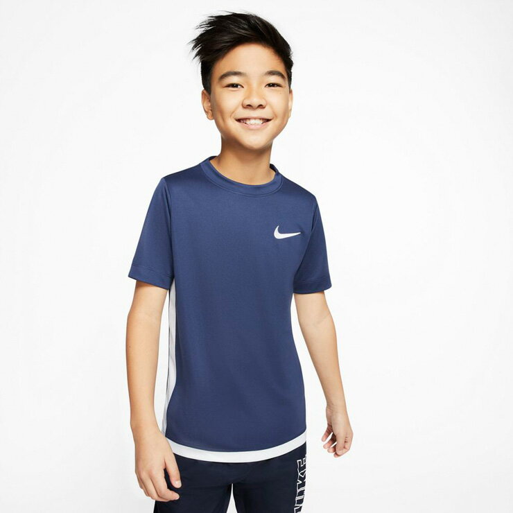 NIKE キッズ・ジュニア用Tシャツ 130 140 150 XS S M YTH DRI-FIT トロフィー S/S トップ AV4896-410 子供 子ども こども 男の子 女の子 半そで Tシャツ 吸汗速乾 ドライ スポーツ トップス 速乾性 無地 ロゴ ミッドナイトネイビー ホワイト あす楽 メール便可