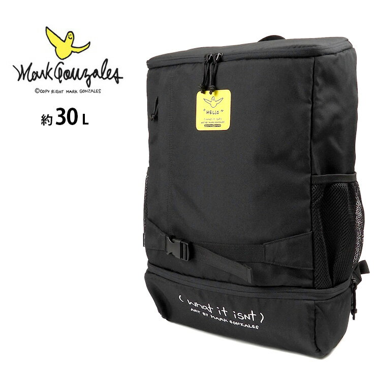 Mark Gonzales ボックス型バックパック ユニセックス ポリエステル BLACK 約30L 2H9-62139 マークゴンザレス リュックサック Dパック デイパック 鞄 かばん 通学 通勤 ゴンズ ストリート メンズ 男性 紳士 レディース 女性 キッズ ジュニア 子供 子ども ブラック 黒