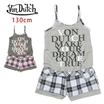 キッズ・ジュニア用 Von Dutch 女の子ワンピース水着 ブランド ボンダッチ ヴォンダッチ サロペット オールインワン コンビネゾン 女児 子供 おんなのこ 子ども チェック柄 チャコール グレー 130 メール便可