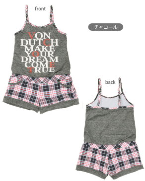 キッズ・ジュニア用 Von Dutch 女の子ワンピース水着 ブランド ボンダッチ ヴォンダッチ サロペット オールインワン コンビネゾン 女児 子供 おんなのこ 子ども チェック柄 チャコール グレー 130 メール便可