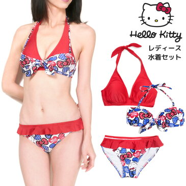 HELLO KITTY レディース ハローキティ ビキニ3点セット水着 35550481 女性 スイムウエア キャラクター サンリオ キティちゃん 三角ビキニ チューブトップ ベアトップ ホルターネック リボン りぼん レッド ホワイト 赤 白 9M