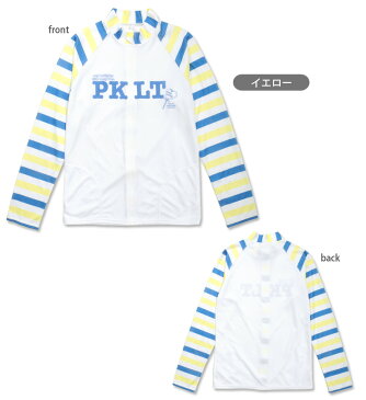 PINK-latte キッズ・ジュニア女の子用長袖ラッシュガード水着 140 150 160 170 SS S M L PKLT P.L.T PLT ピンクラテ 33750420 長そで UVカット 子供 子ども 女児 おんなのこ ボーダー ストライプ ピンク イエロー メール便可