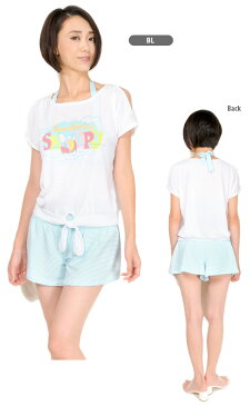 SNOOPY スヌーピー レディースビキニ水着4点セット 5S 7S 9M 11L 226-303 女性 Tシャツ トップス カットソー 肩出し スリット キャラクター ボーダー キュロット ショートパンツ 短パン ブルー イエロー 小さいサイズあり 送料無料